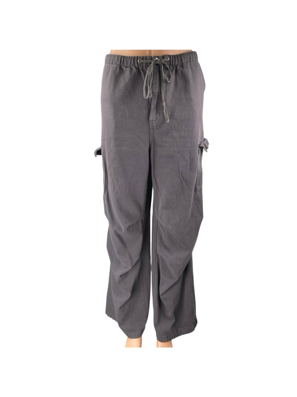 Bailey Rose Gray High Waist Straight Leg Drawstring Cargo Trousers Pants Size M
